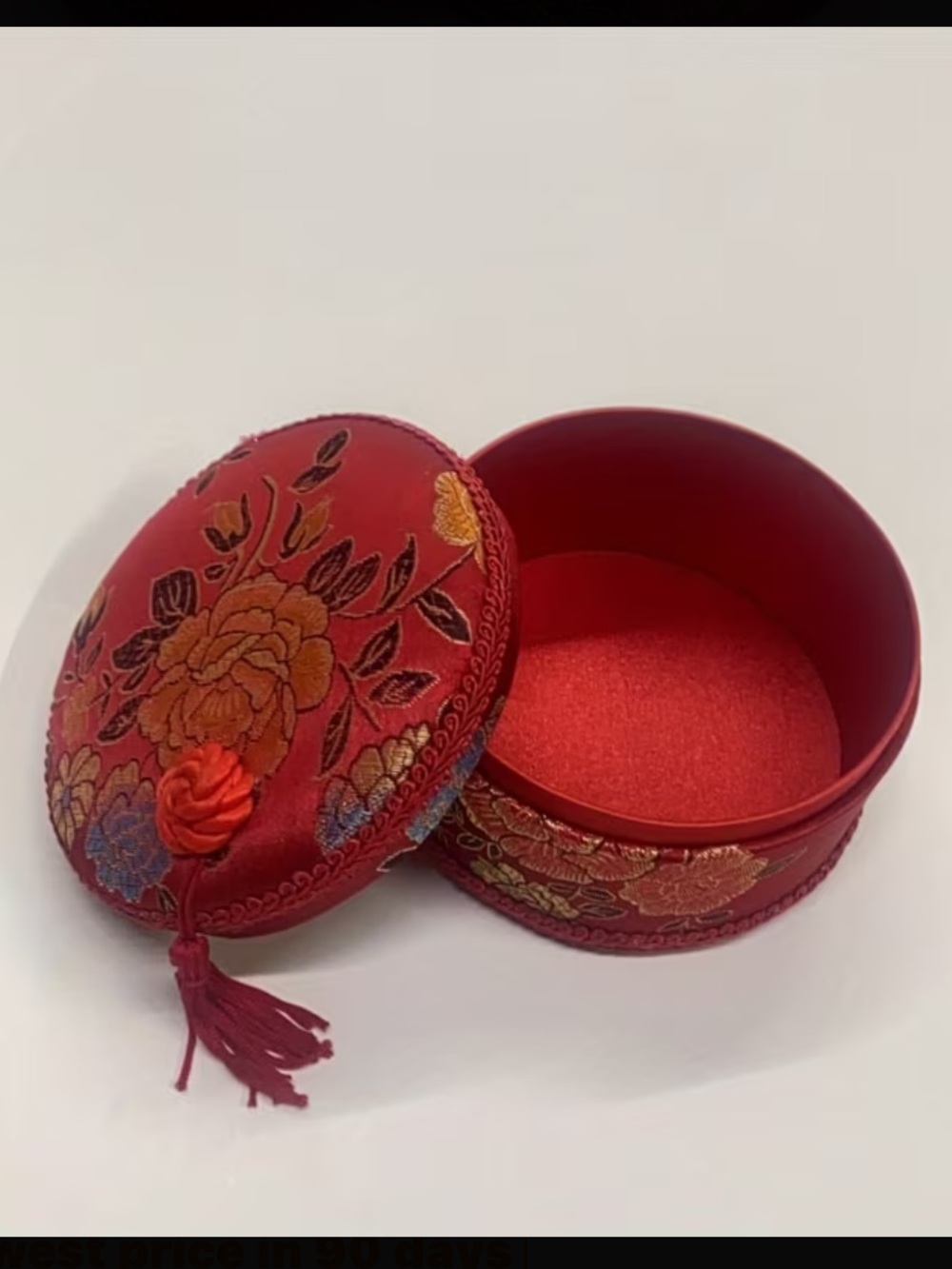 Large Red Asian Round Jewelry Box with Tassel